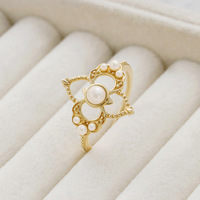 Bague pour femme en or massif 14 carats, cadeau de mariage tendance, perle naturelle, trèfle à quatre feuilles, design élégant