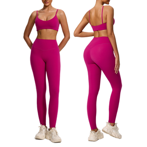 Leggings de cintura alta al por mayor, conjuntos de yoga de 2 piezas <span class=keywords><strong>para</strong></span> gimnasio, sujetador deportivo push-up, conjuntos de fitness sin espalda <span class=keywords><strong>para</strong></span> mujer - Product Image 1
