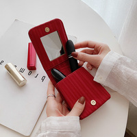Étui à rouge à lèvres en cuir PU avec miroir, porte-rouge à lèvres portable, pochette cosmétique, sac de maquillage de voyage, organiseur de baume à lèvres