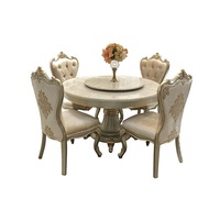 Table à manger ronde en marbre de style européen français avec plateau tournant, structure en bois massif, mobilier de salle à manger, application pour restaurant