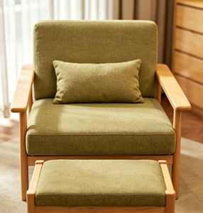 Fauteuil en bois de style mid-century moderne avec revêtement vert, dossier solide, chaise de détente pour salon, meubles de maison - Product Image 5