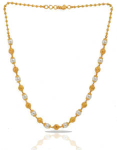 Cadena de cuentas de perlas de oro amarillo de 22 quilates fina, collar de diseñador hecho a mano, joyería de oro Premium para mujer - Product Image 3