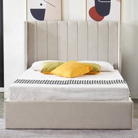 Meubles de chambre à coucher style nordique doux tête de lit arrière ailé faux velours tissu pouf lit de rangement avec ascenseur à gaz Double taille