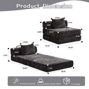 Canapé-lit convertible modulaire en velours, pliable et inclinable, pour salon, une place, structure sans armature - Product Image 6