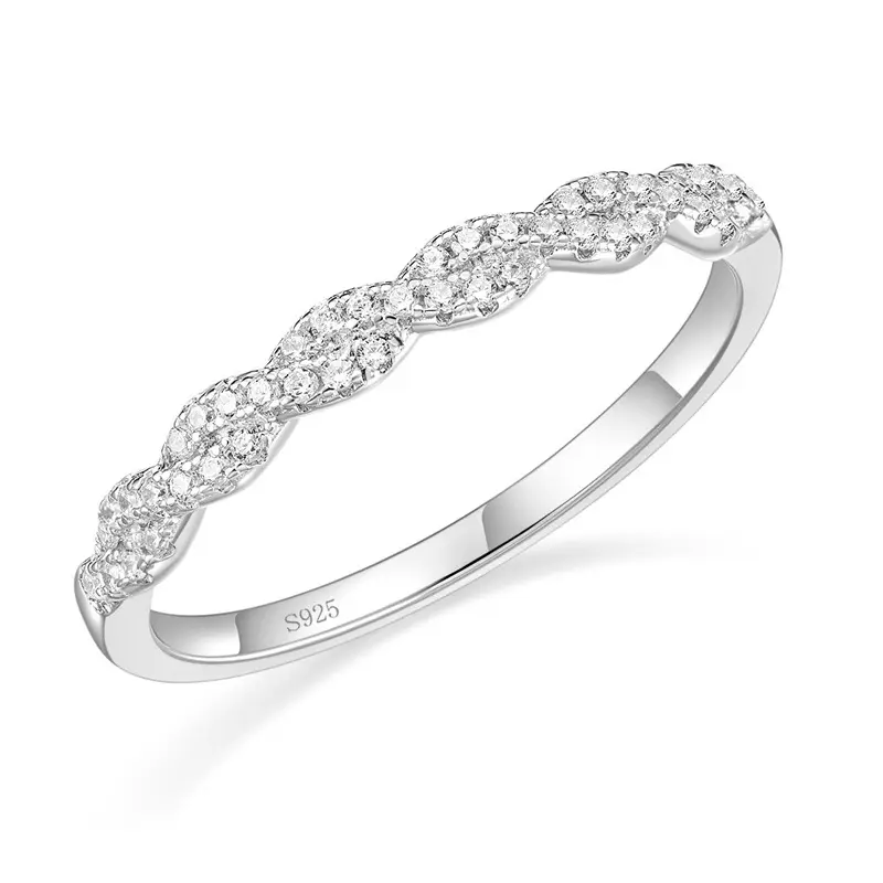Source faFctory Spot 925 Sterling Silver Inset 1mm 3A Zircon Width 1.7mm Twisted Rope Half Circle Women's Silver Ring
