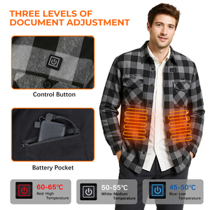 Chemise-veste à carreaux chauffante unisexe pour hommes et femmes, veste en flanelle chauffante USB pour le camping, la randonnée, la pêche, les activités de plein air en hiver - Product Image 2