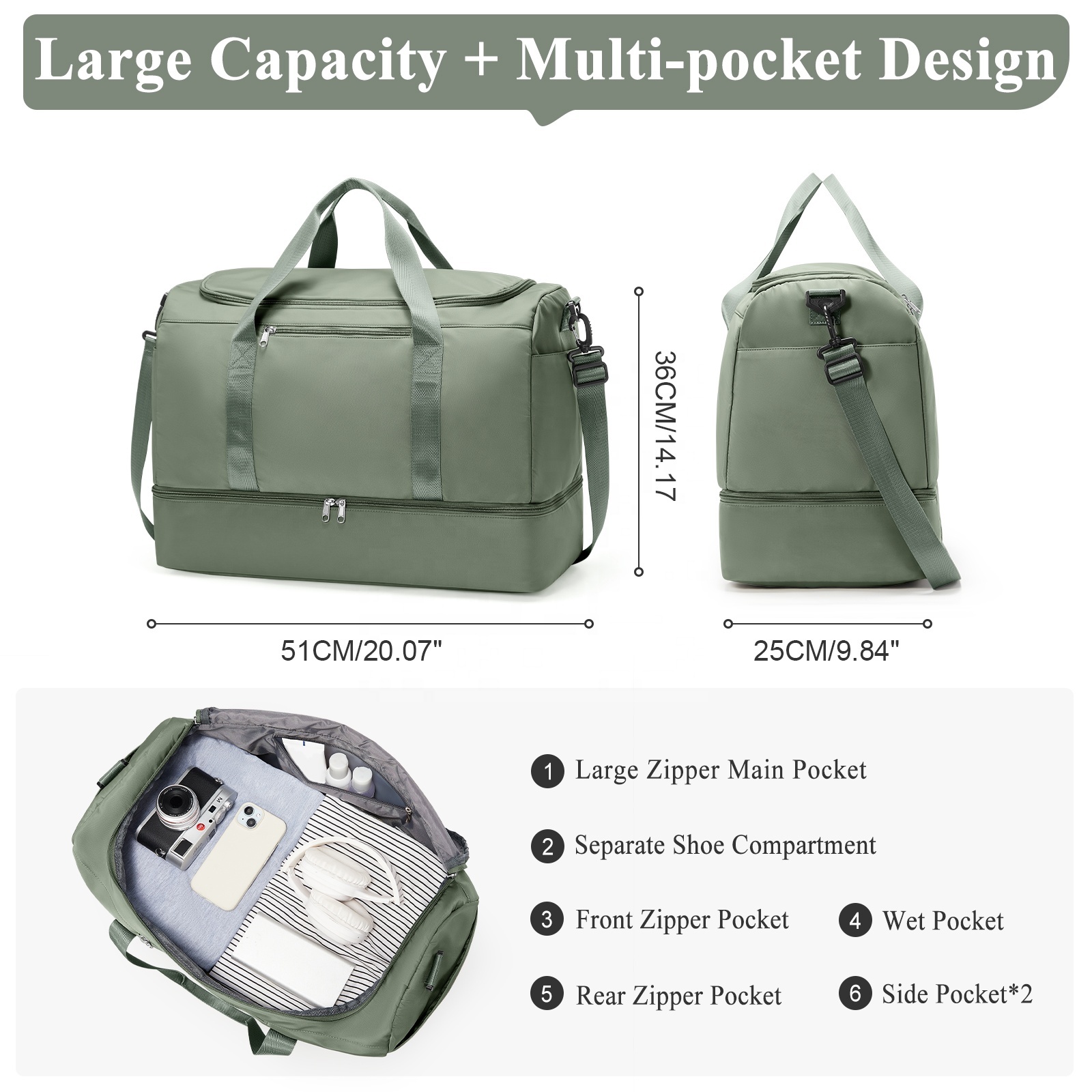 Unisex Lightweight Travel Duffel – Soft Fashion Gym Bag with Shoe Compartment - View 3