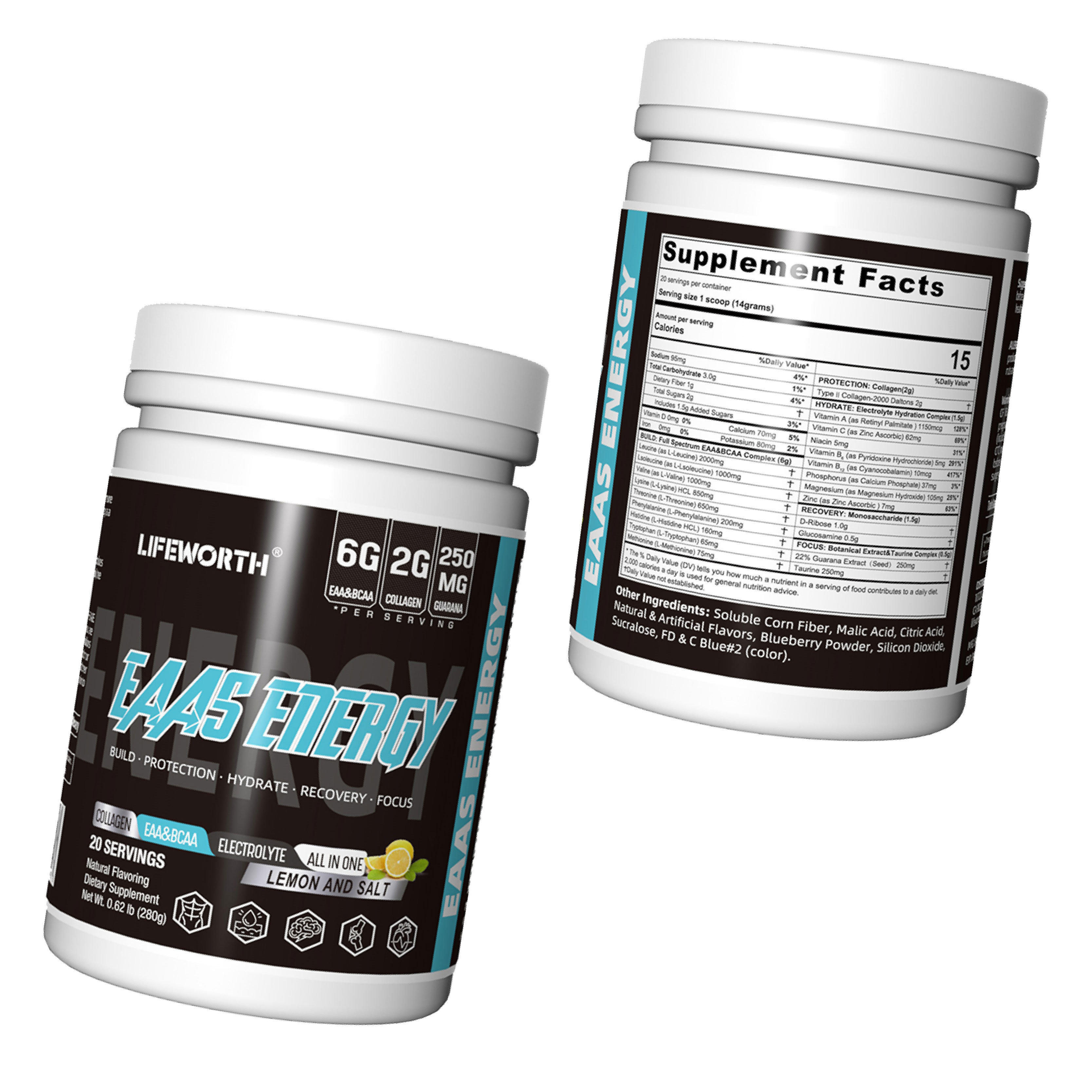Lifeworth Lemon and Salt Flavor EAA BCAA Amino Acid Muscle Building Recovery Supplement Energy Powder Drink