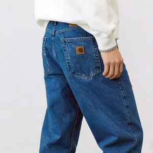 กางเกงยีนส์ทรงตรงผ้าฝ้ายสำหรับผู้ชาย แบรนด์รถยนต์ แฟชั่นสตรีทแวร์ ดีไซน์ล่าสุด แต่งขากางเกงเดี่ยว ล้างสีน้ำเงินแบบสบายๆ พร้อมโลโก้ - Product Image 5