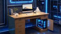 Escritorio Ejecutivo Moderno de Roble con 3 Cajones con Cerradura, Amplia Estación de Trabajo para Computadora, Ranura para PC, Superficie de Material Laminado, Hecho a Mano
