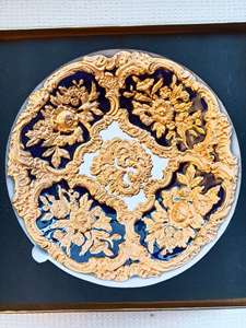 Ornate Cobalt Blue Gold Embossed Floral Porcelain <b>Wall</b> <b>Decor</b> <b>Plate</b> Luxury Baroque Style Art Dish <b>For</b> Display - Product Image 5