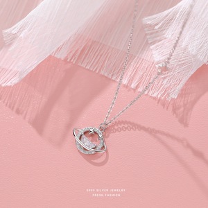 Collar con Colgante de Plata Fina 999 con Zirconia en Forma de Planeta y Estrella, Joyería Fina Elegante y Delicada, Regalo para Mujeres y Niñas, para Uso Diario - Product Image 6