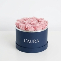 Boîte à fleurs ronde personnalisée de qualité supérieure, emballage en papier rond avec corps bleu marine, logo argenté pour cadeau floral de mariage