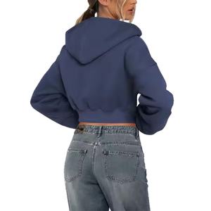 Sudadera con Capucha Corta Personalizada para Mujer, Otoño Invierno, con Cremallera Completa, Informal, para Gimnasio, con Hombros Caídos - Product Image 2