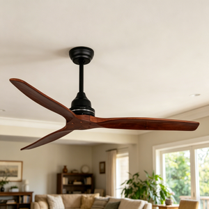 Ventilador de Techo Moderno Decorativo de 3 Aspas de Madera sin Luz, con Soporte de Barra Negra para Sala de Estar, Dormitorio y Hotel - Product Image 1