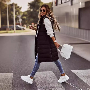 Veste d'hiver élégante <span class=keywords><strong>sans</strong></span> manches pour femmes noires, manteaux mi-longs, <span class=keywords><strong>gilet</strong></span>, garde au chaud, capuche, style streetwear, veste en coton pour <span class=keywords><strong>femme</strong></span>, longueur courte - Product Image 1