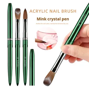 100% <b>Crimped</b> Kolinsky Acrylic Nail Brush Green Aluminum Handle Size 16 18 20 for Manicure Salon - Product Image 1
