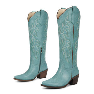 WETKISS 2026 OEM <span class=keywords><strong>Botas</strong></span> Vaqueras Bordadas Azules para <span class=keywords><strong>Mujer</strong></span>, Estilo Festival, Punta Fina, Tacón Cuadrado, <span class=keywords><strong>Botas</strong></span> Altas hasta la Rodilla, Venta al por Mayor - Product Image 2