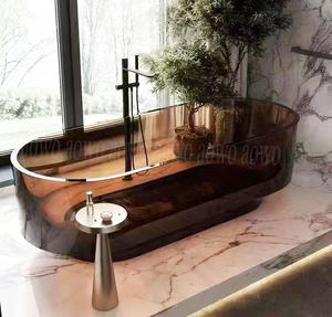 <span class=keywords><strong>Bañera</strong></span> de hotel de piedra sólida de color rosa, <span class=keywords><strong>bañera</strong></span> de hidromasaje de inmersión de alta calidad, grifo de resina transparente con escurridor - Product Image 3