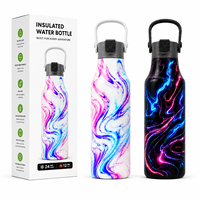 Bouteille d'eau en acier inoxydable de 24 oz avec poignée détachable, couvercle à fermeture hermétique, large ouverture, bouteille de sport pour l'école et le camping