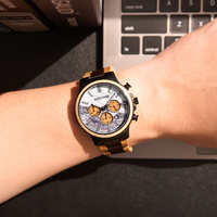 Jam Tangan Pria Mewah Stainless Steel Quartz Chronograph Antik Vintage Kayu Pinus Maple Desain Mehri Tali Kayu 44mm