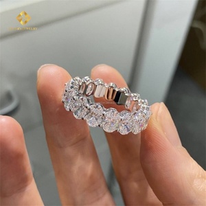 Anniversary Bridal Jewelry Top Quality 10k White Gold VVS1 <b>Oval</b> <b>Moissanite</b> Diamond Fully <b>Engagement</b> Eternity Band <b>Ring</b> Women - Product Image 3