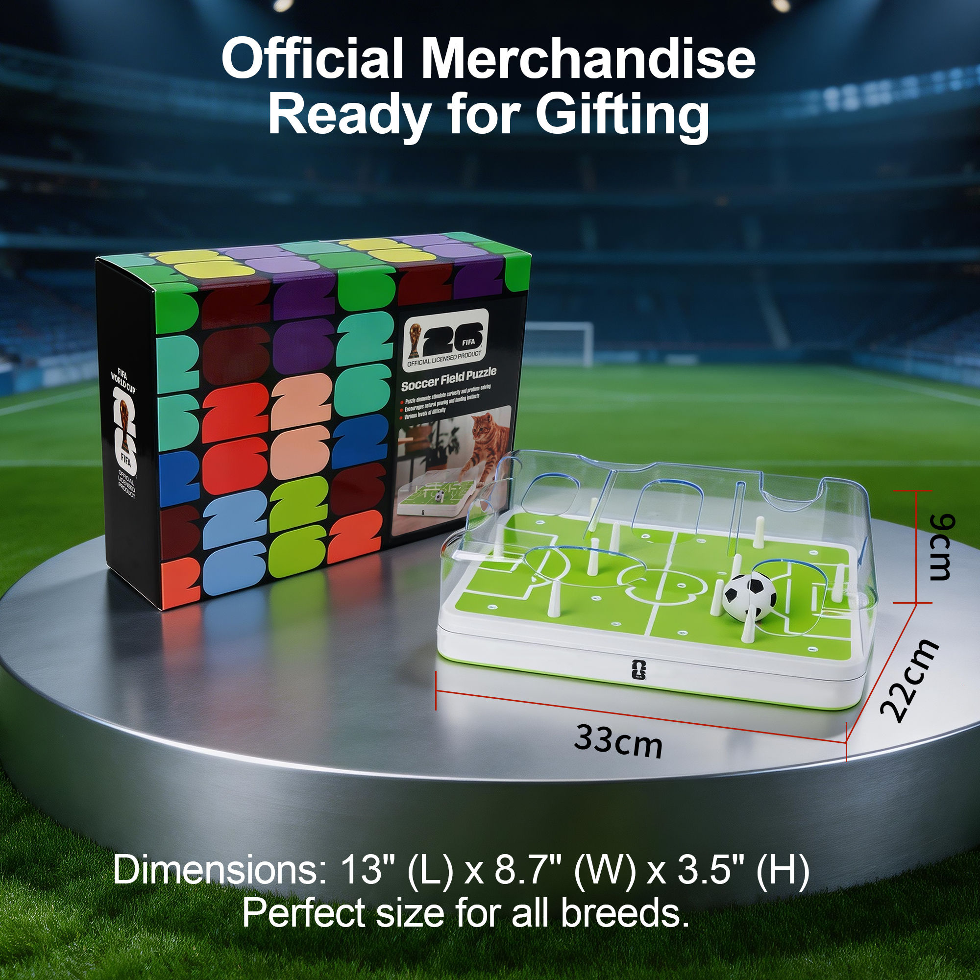 Soccer Field Cat Puzzle Feeder - Green