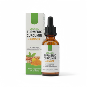 Gouttes liquides orales de curcuma biologique + gingembre avec poivre noir - Complément alimentaire à base de plantes |   2 fl oz (60 ml) |   OEM/ODM - Product Image 1