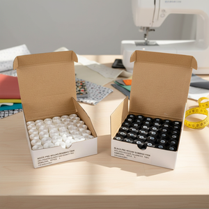 Hilo de Bordar 100% Poliéster Blanco sin Borde en Forma de L 75D/2 Pre-enrollado 60WT <span class=keywords><strong>para</strong></span> Máquinas de Coser Brother - Product Image 1