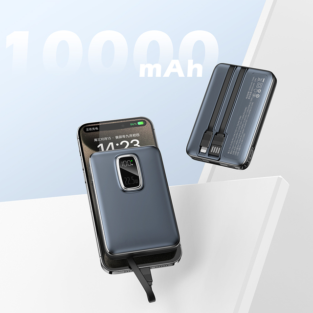Portable PD 22.5W Fast Charging Power Bank 10000mAh Digital Display Powerbank With Cable Type-C USB-A Cables