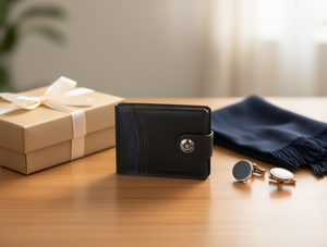 Cartera de hombre con un solo botón, de cuero dividido de 7 pulgadas, estilo clásico, en caja de regalo - Product Image 2