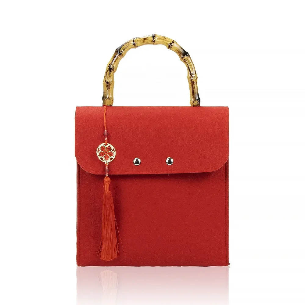 Red fashion felt clutch small bag OEM felt shoulder high quality felt handbag for lady