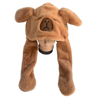 MADESHINE Bonnet d'hiver chaud fantaisie en peluche Capybara avec oreilles mobiles gonflables, unisexe, pour le voyage