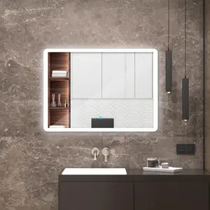 Espejo de baño con luz LED, Marco acrílico, retroiluminado, desnebulizador decorativo de pared, cosmético, venta al por mayor
