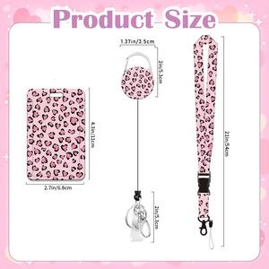 Wholesale pink leopard print badge scroll, brown <b>embossed</b> varnish <b>card</b> holder, 360-degree rotating epoxy easy-pull buckle. - Product Image 4
