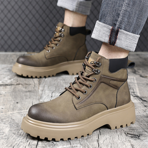 Botas de PU Impermeáveis Antiderrapantes com Sola Grossa e Design de Aumento de Altura, com Cadarço, para Homens, Uso Casual Outono/Inverno - Lançamento Quente - Product Image 6