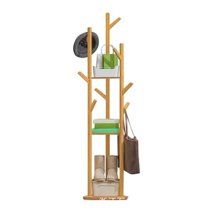 Nan Bamboo <b>Coat</b> Rack 40x24x165 Cm Multipurpose Storage With <b>Hooks</b> For Hats Scarves Bags Living Room Bedroom Scandinavian Style - Product Image 5