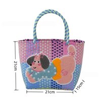 Sac cabas tressé fait main avec applique chien mignon, multicolore, sac à main pour les vacances d'été, sac de plage en paille, idéal comme panier cadeau