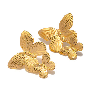 Pendientes de mariposa en tono dorado, joyería de moda para fiestas, pendientes de acero inoxidable JDE2302138 - Product Image 4