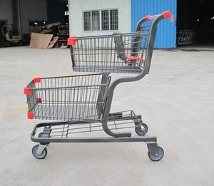 Chariot à Deux Niveaux de Grande Taille pour Supermarché Canadien, Chariot de Courses à <span class=keywords><strong>Double</strong></span> Panier - Product Image 4