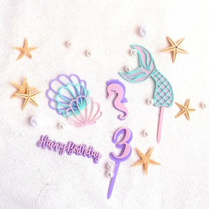 ของตกแต่งเค้กอะคริลิค รูปทรงเปลือกหอย หางปลา ม้าน้ำ ตัวเลข สำหรับงานวันเกิด - Product Image 5