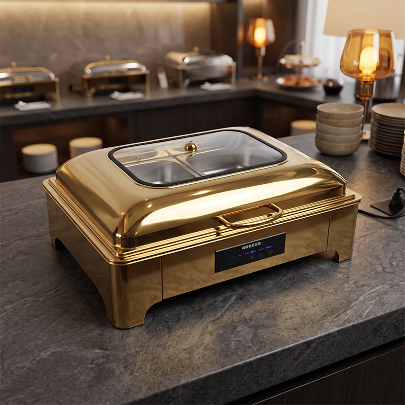 Gold Electric Chafing Dish Stainless Steel Buffet Stove Glass Lid Food ...