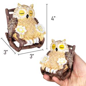 Hibou Jardin Sculpture LED Solaire Hibou Allongé Figurine Statue pour La Maison Cheminée Décoration Extérieure Statues Solaire Résine Lumière - Product Image 2