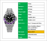 Montre-bracelet pour homme avec logo personnalisé, automatique, dotée d'un verre saphir et d'un bracelet en acier véritable