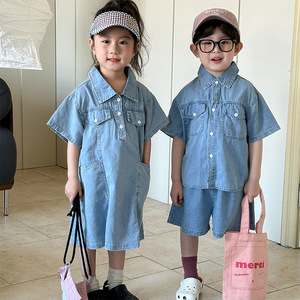 Enfants été Denim bébé costume pour garçons 2025 nouveau Style bébé filles robes décontracté frères <span class=keywords><strong>et</strong></span> soeur tenues - Product Image 2