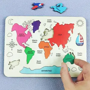 2024初期教育地理認識おもちゃキッズギフト男の子女の子3d木製世界地図木製世界地図パズル
