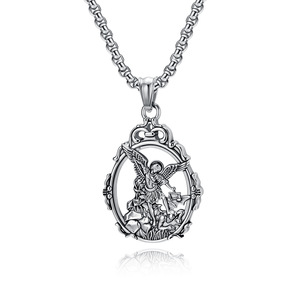 Cross-border yunnique retro Archangel St. Michael <b>titanium</b> steel necklace, niche and artistic Archangel St. Michael - Product Image 1