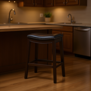 Saddle Counter <b>Stool</b> Pu <b>Leather</b> Traditional Design For Dining Room Furniture - Product Image 2