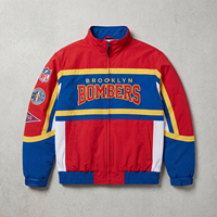 Veste matelassée décontractée et ample en toile style sport, color block rouge, bleu, jaune, respirante, broderie lettres, vintage, OEM ODM