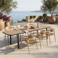 Table de repas extensible d'extérieur, structure en aluminium thermolaqué, plateau en bois composite, table de patio extensible